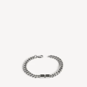 Pulsera fina tipo gourmette «BB Icon» para hombre en plata envejecida