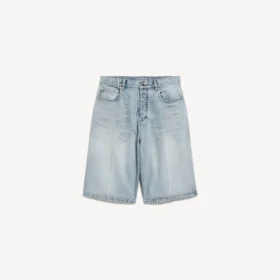 Shorts de denim para hombre «Stay Press» en azul claro decolorado