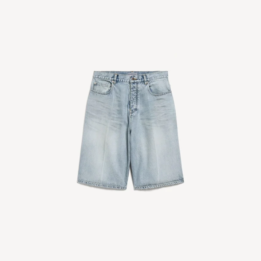 Shorts de denim para hombre «Stay Press» en azul claro decolorado Shorts de denim para hombre «Stay Press» en azul claro decolorado