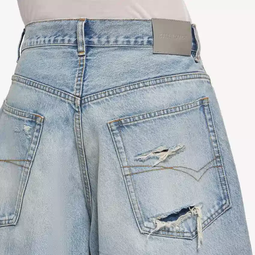 Shorts de denim para hombre «Stay Press» en azul claro decolorado Shorts de denim para hombre «Stay Press» en azul claro decolorado