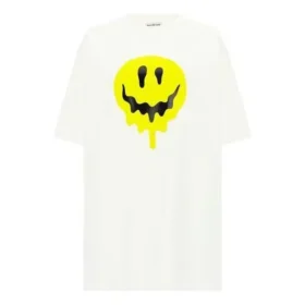 SS21 Camiseta holgada de manga corta con estampado de cara sonriente, color blanco, 641655TKVA18639