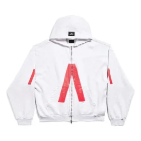 Sudadera con capucha, ajuste mediano y cremallera de la serie Music Archive «Light Grey Red» 744457TQVA61561