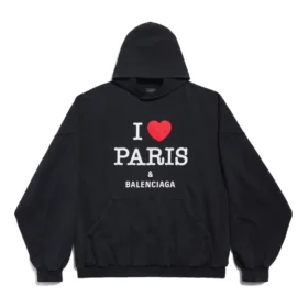 Sudadera con capucha «I Love Paris» de Balenciaga, corte grande, «Black Faded» 803265TRVM61041 Sudadera con capucha «I Love Paris» de Balenciaga, corte grande, «Black Faded» 803265TRVM61041