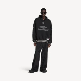 Sudadera con capucha tipo polo de fútbol 3b para hombre en negro/antracita