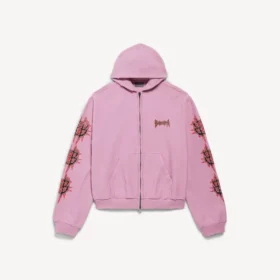 Sudadera con capucha y cremallera Balenciaga Sacra Cœur para mujer, corte medio, en rosa antiguo