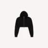 Sudadera con capucha y cremallera corta Techwear para mujer en negro Sudadera con capucha y cremallera corta Techwear para mujer en negro