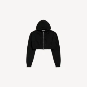 Sudadera con capucha y cremallera corta Techwear para mujer en negro