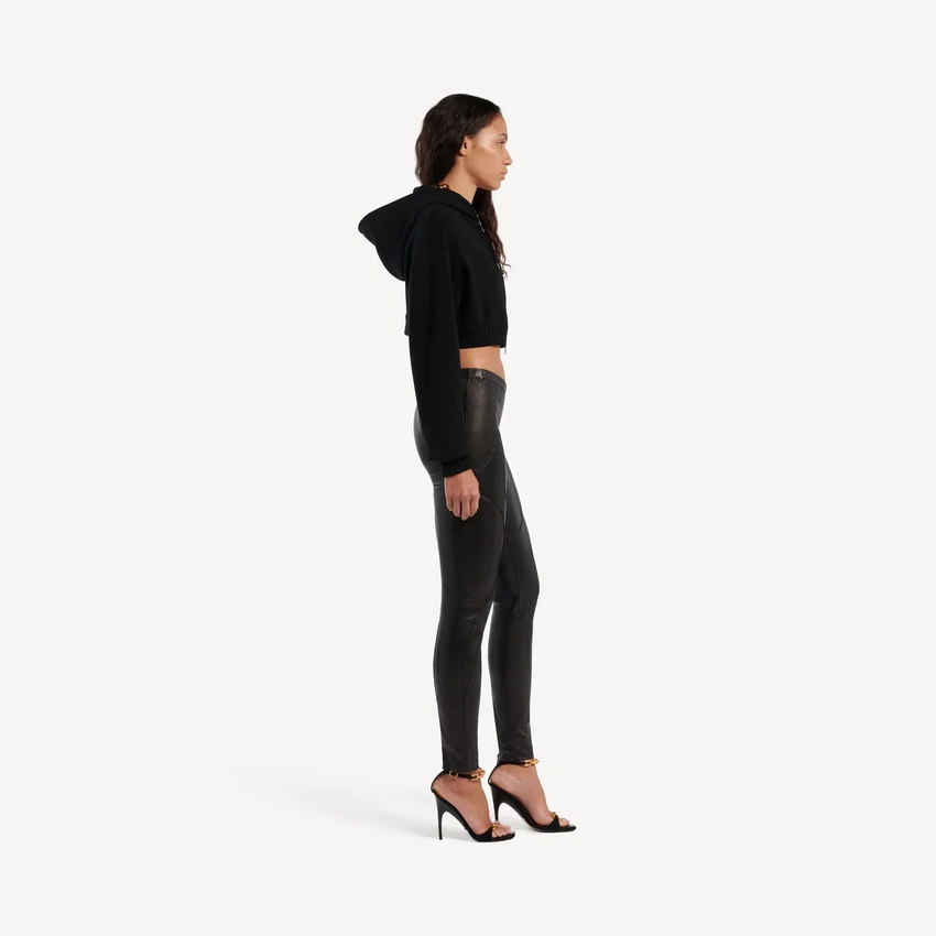 Sudadera con capucha y cremallera corta Techwear para mujer en negro Sudadera con capucha y cremallera corta Techwear para mujer en negro