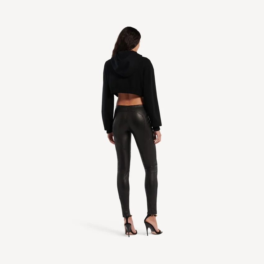 Sudadera con capucha y cremallera corta Techwear para mujer en negro Sudadera con capucha y cremallera corta Techwear para mujer en negro