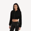 Sudadera con capucha y cremallera corta Techwear para mujer en negro Sudadera con capucha y cremallera corta Techwear para mujer en negro