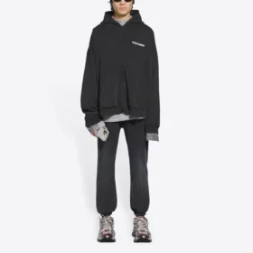 Sudadera con capucha y cremallera, corte ancho «Negro» 674719TLVB49034