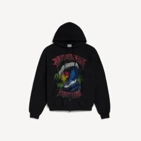 Sudadera con capucha y cremallera de estilo surfista vintage para hombre en negro