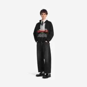 Sudadera con capucha y cremallera oversize para hombre «The Door» en negro