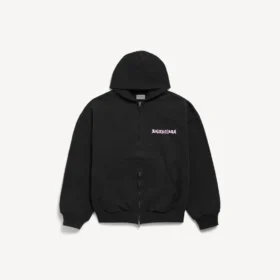 Sudadera con capucha y cremallera para hombre «DIY Balenciaga Back», corte regular, en negro
