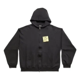 Sudadera con capucha y cremallera Sticky Note, corte mediano «Negro descolorido» 744457TOVD31055