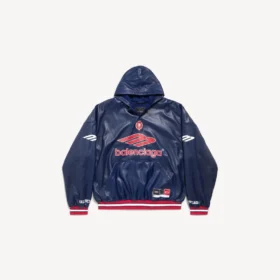 Sudadera con capucha y cuello de polo de fútbol 3B para hombre en azul marino oscuro