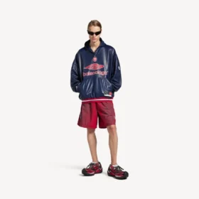Sudadera con capucha y cuello de polo de fútbol 3B para hombre en azul marino oscuro