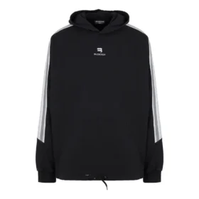 Sudadera con capucha y mangas a rayas de estilo deportivo, corte oversize «Negro Blanco» 704023TMVG23869