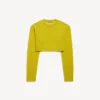 Suéter corto de mujer con cuello redondo en amarillo oscuro Suéter corto de mujer con cuello redondo en amarillo oscuro