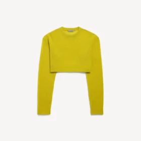 Suéter corto de mujer con cuello redondo en amarillo oscuro Suéter corto de mujer con cuello redondo en amarillo oscuro