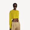 Suéter corto de mujer con cuello redondo en amarillo oscuro Suéter corto de mujer con cuello redondo en amarillo oscuro