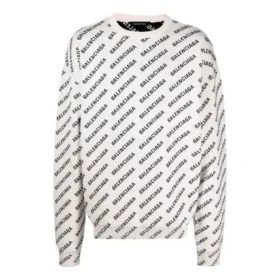 Suéter de cuello redondo con logo por toda la prenda «White Black» 702952T32339054