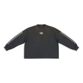 Suéter de cuello redondo con manga bordada con las letras «BB» «Negro y blanco lavado» 699191TMVG79034