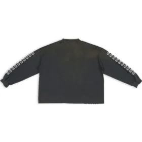 Suéter de cuello redondo con manga bordada con las letras «BB» «Negro y blanco lavado» 699191TMVG79034
