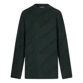 Suéter de lana de cuello redondo con logo en toda la prenda «Dark Green» 657400T15673050