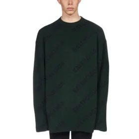 Suéter de lana de cuello redondo con logo en toda la prenda «Dark Green» 657400T15673050