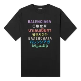 Suéter de manga corta con estampado multilingüe para hombre, negro 612966TJVI32771