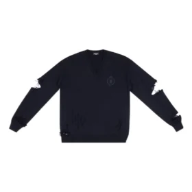 Suéter de punto con cuello en V desgastado «Navy» 696091T16420414