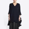 Suéter de punto con cuello en V desgastado «Navy» 696091T16420414