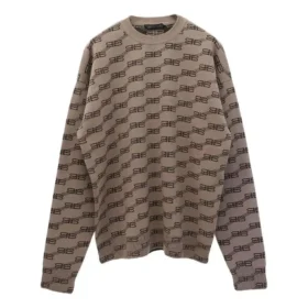 Suéter de punto de cuello redondo con estampado integral «Beige» 733859T32539378