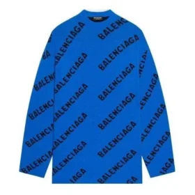 Suéter de punto de lana con cuello redondo y logotipo integral «Azul» 657400T15673964