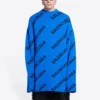 Suéter de punto de lana con cuello redondo y logotipo integral «Azul» 657400T15673964
