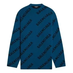 Suéter de punto de lana con cuello redondo y logotipo integral «Azul petróleo» 657400T15672470