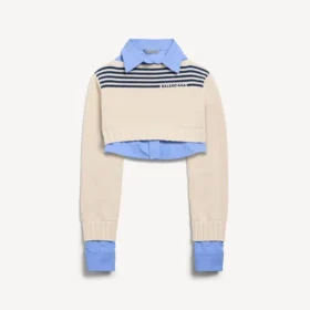 Suéter híbrido para mujer en azul marino/blanco