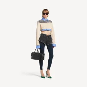 Suéter híbrido para mujer en azul marino/blanco