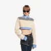 Suéter híbrido para mujer en azul marino/blanco Suéter híbrido para mujer en azul marino/blanco