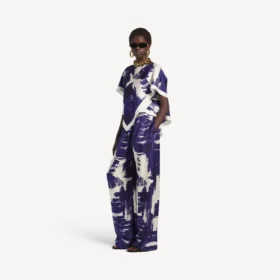 Top tipo capa con estampado de pinceles para mujer en azul