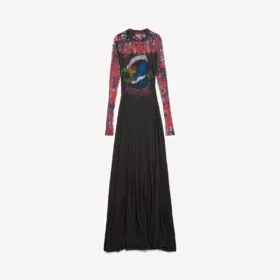 Vestido de manga larga para mujer con estampado tie-dye extremo en negro