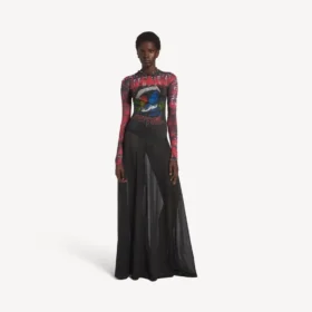 Vestido de manga larga para mujer con estampado tie-dye extremo en negro