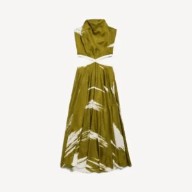 Vestido de mujer con aberturas y efecto «brush scratch» en color caqui