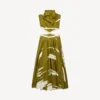 Vestido de mujer con aberturas y efecto «brush scratch» en color caqui