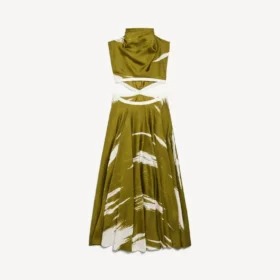 Vestido de mujer con aberturas y efecto «brush scratch» en color caqui