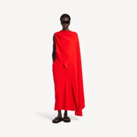 Vestido drapeado para mujer en rojo atardecer