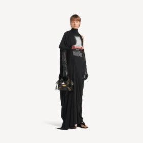 Vestido largo drapeado «The Door» para mujer en negro