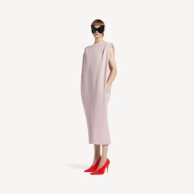 Vestido midi tipo saco para mujer en rosa empolvado
