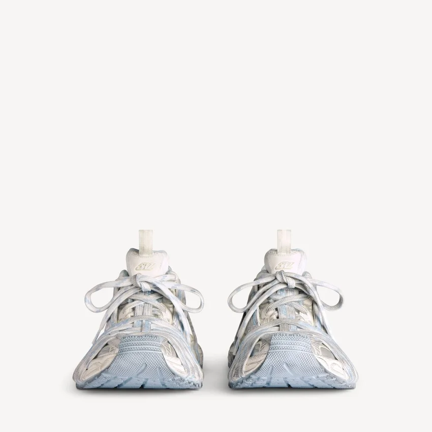 Zapatilla deportiva para mujer 3XL con cordones y logotipo en blanco/blanco roto/azul claro